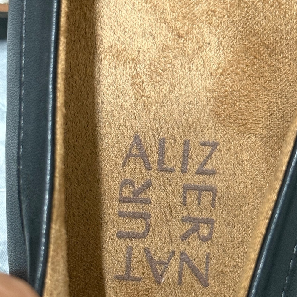 Naturalizer Black Leather Loafers with Gold Accent - Picture 9 of 10